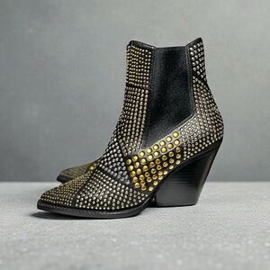🌻NEW Jeffrey Campbell Studd Bootie Black Leather Gold Silver Studs Size 6.5